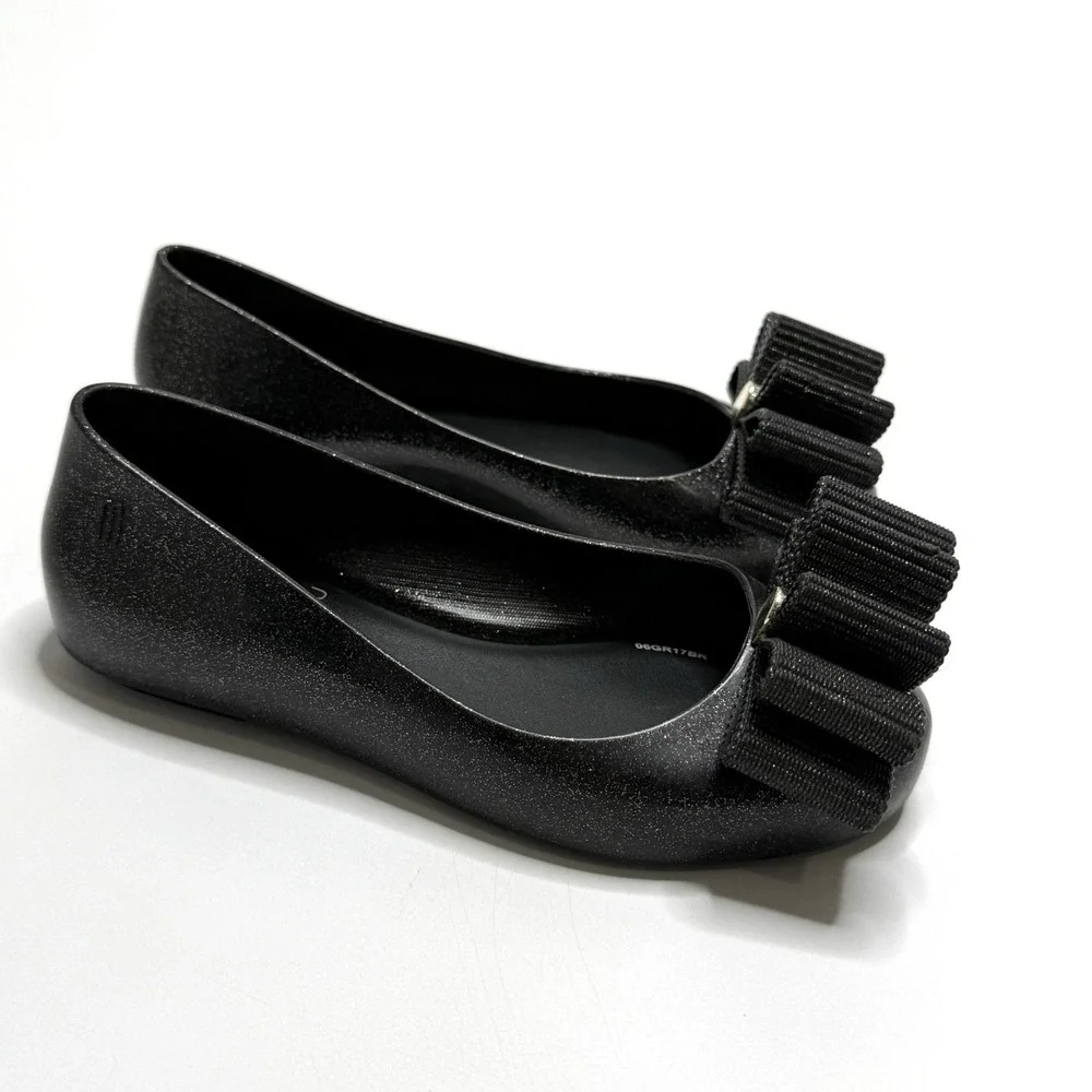 Melissa Space Love x‎ Jason Wu Black Glitter Ballet Flat Shoes Girls US 11 Bow